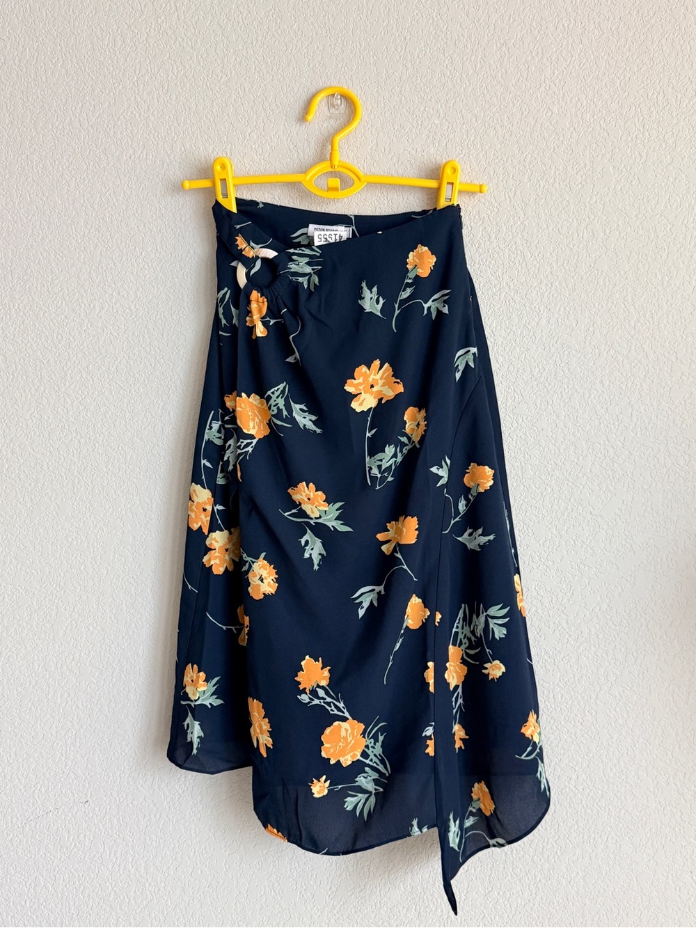 Petite Studio Navy Wrap Skirt with Orange Floral Print